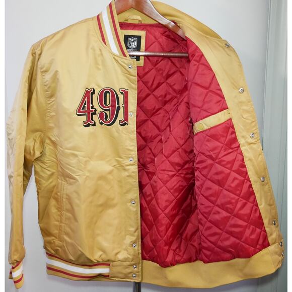 NEW SAN FRANCISCO 49ERS SATIN GOLD NFL EMBROIDERED JACKET MSRP $130 - MEDIUM - Picture 5 of 7